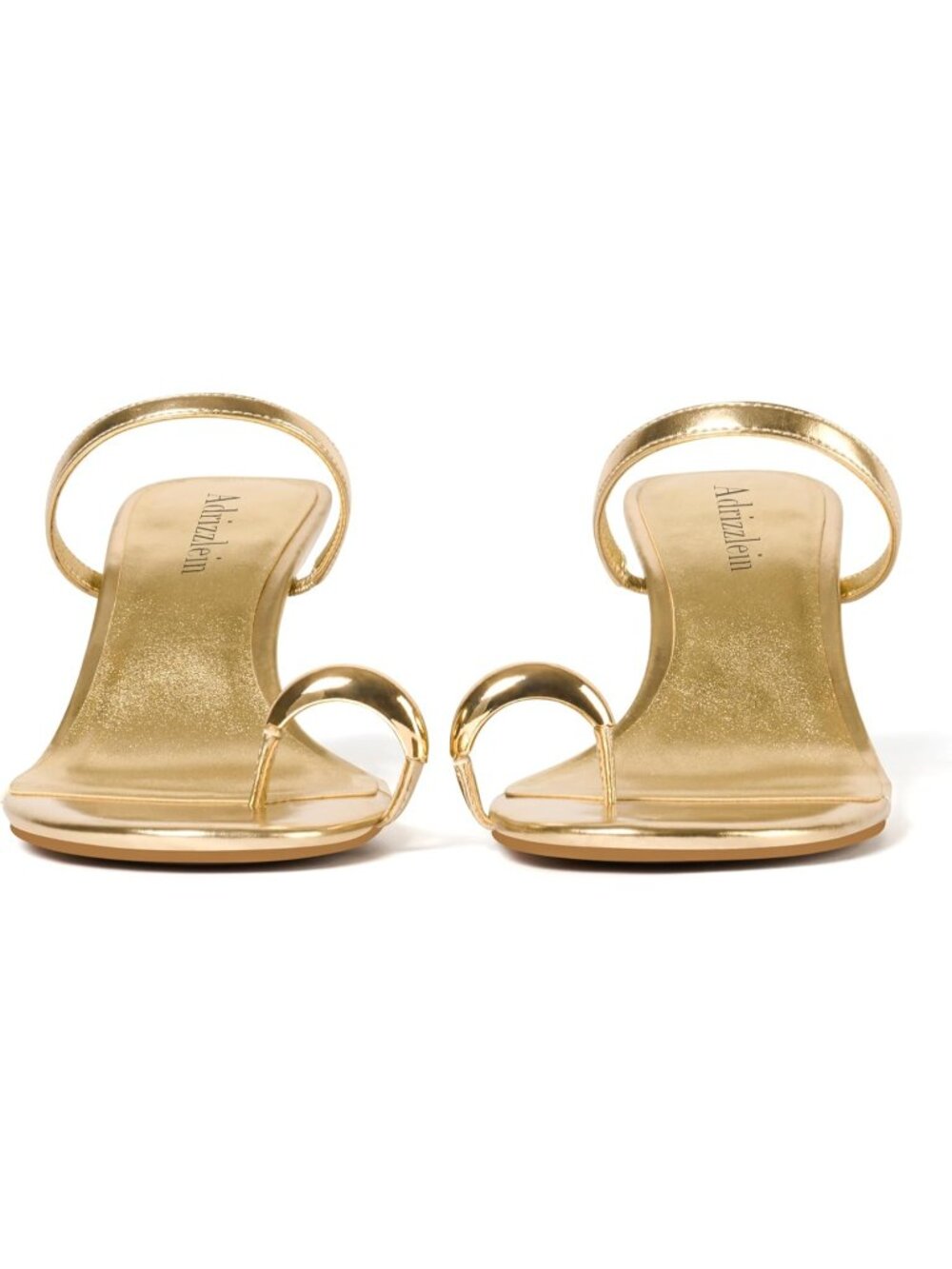 Women's Gold Kitten Heels Metallic Toe Ring Heeled Slip On Heels Open Toe - Picture 5 of 6